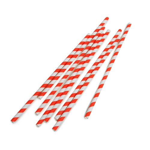 Red Stripe Compostable Straws 235x6mm - 500pcs_0